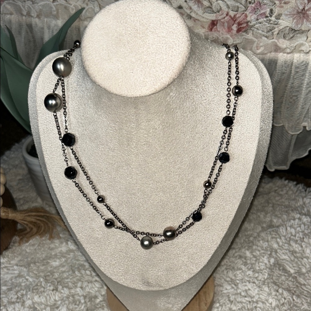 Vintage Cookie Lee Black and Silver Modern Necklace